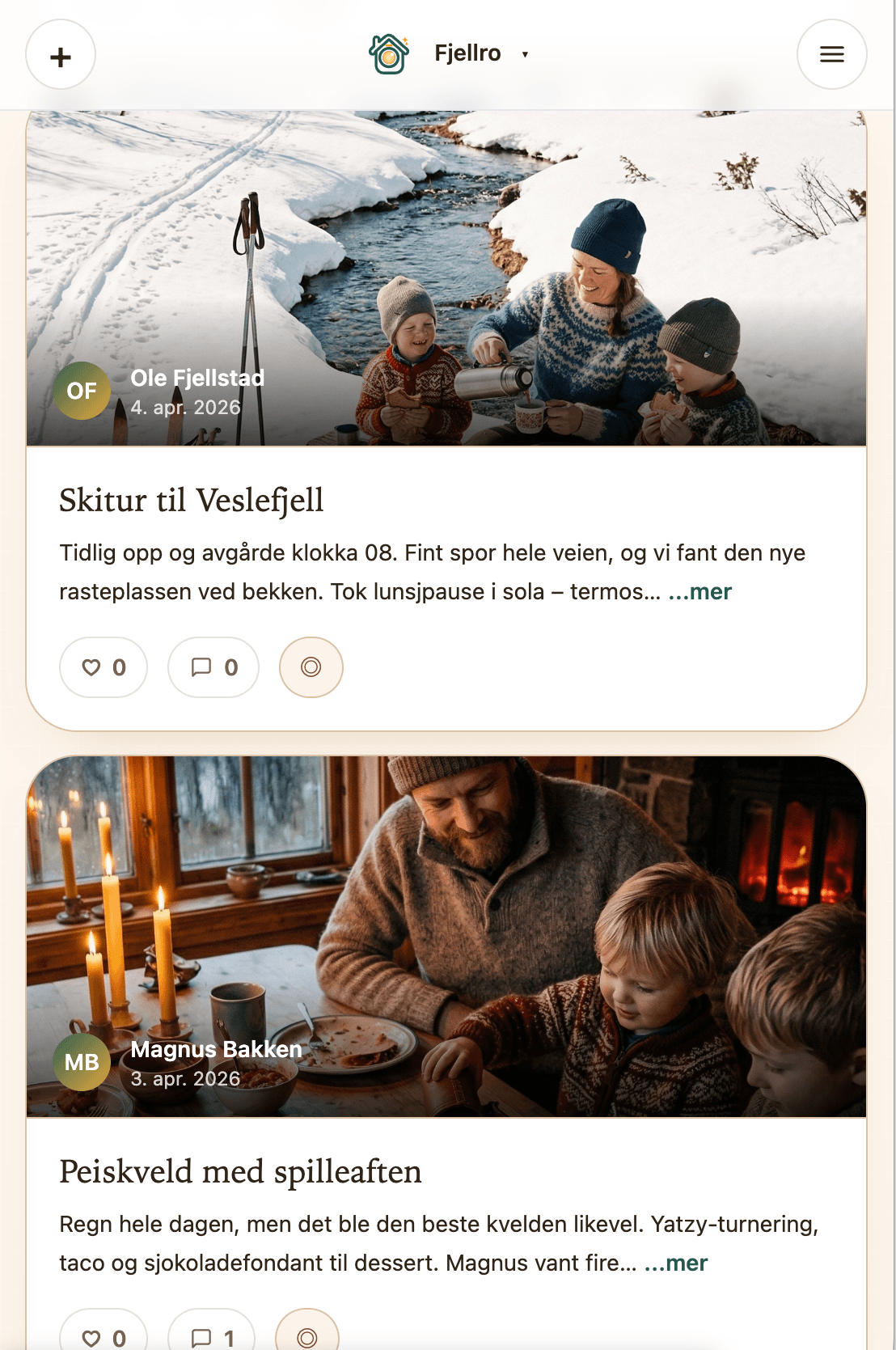 Screenshot of posts with photos from cabin life