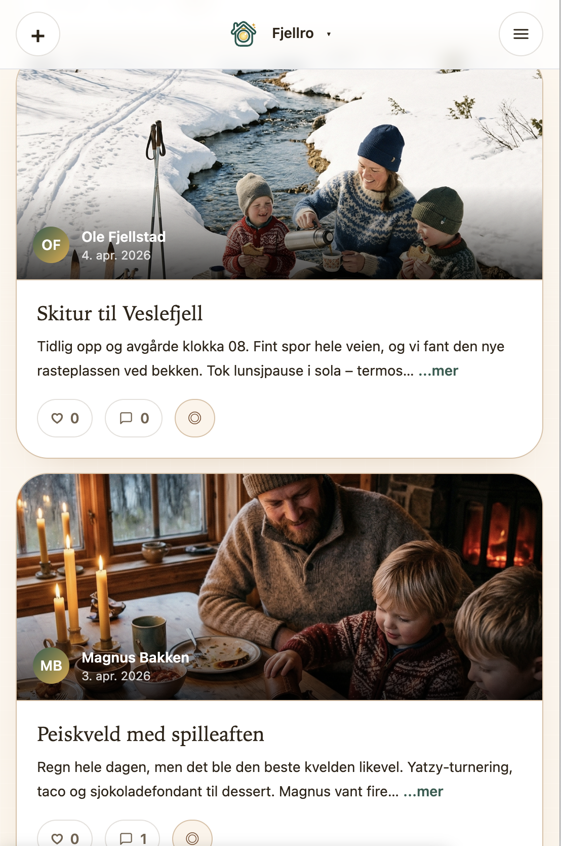 Screenshot of posts with photos from cabin life